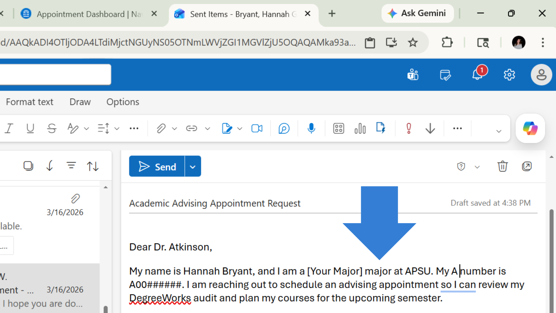 Screenshot an email draft with an introduction and purpose.